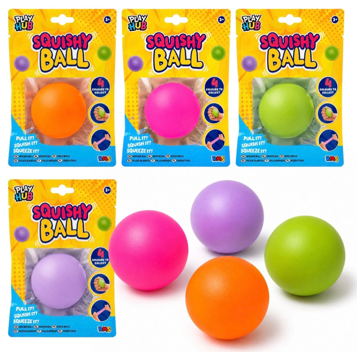 Play Hub Squishy Stress/Sensory Squeeze Ball, Assorted Colours Age 3+